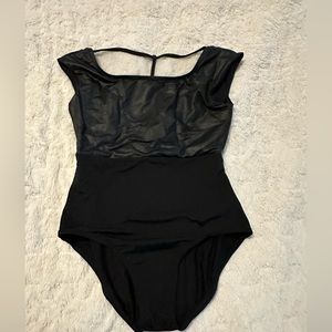 M THE DANCER’S POINTE Black pleather leotard- NEW